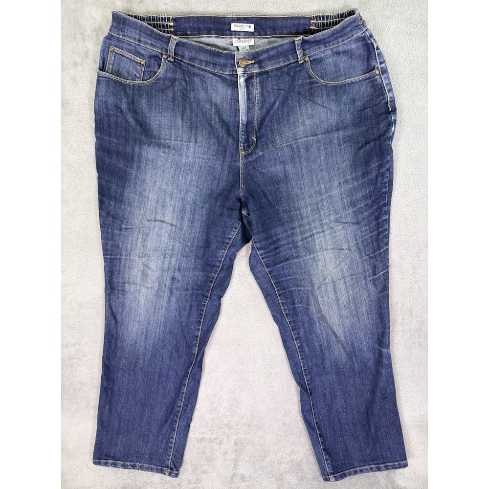 Catherines Jeans Womens Plus 22W Blue Dark Wash Right Fit Curvy Straight Stretch